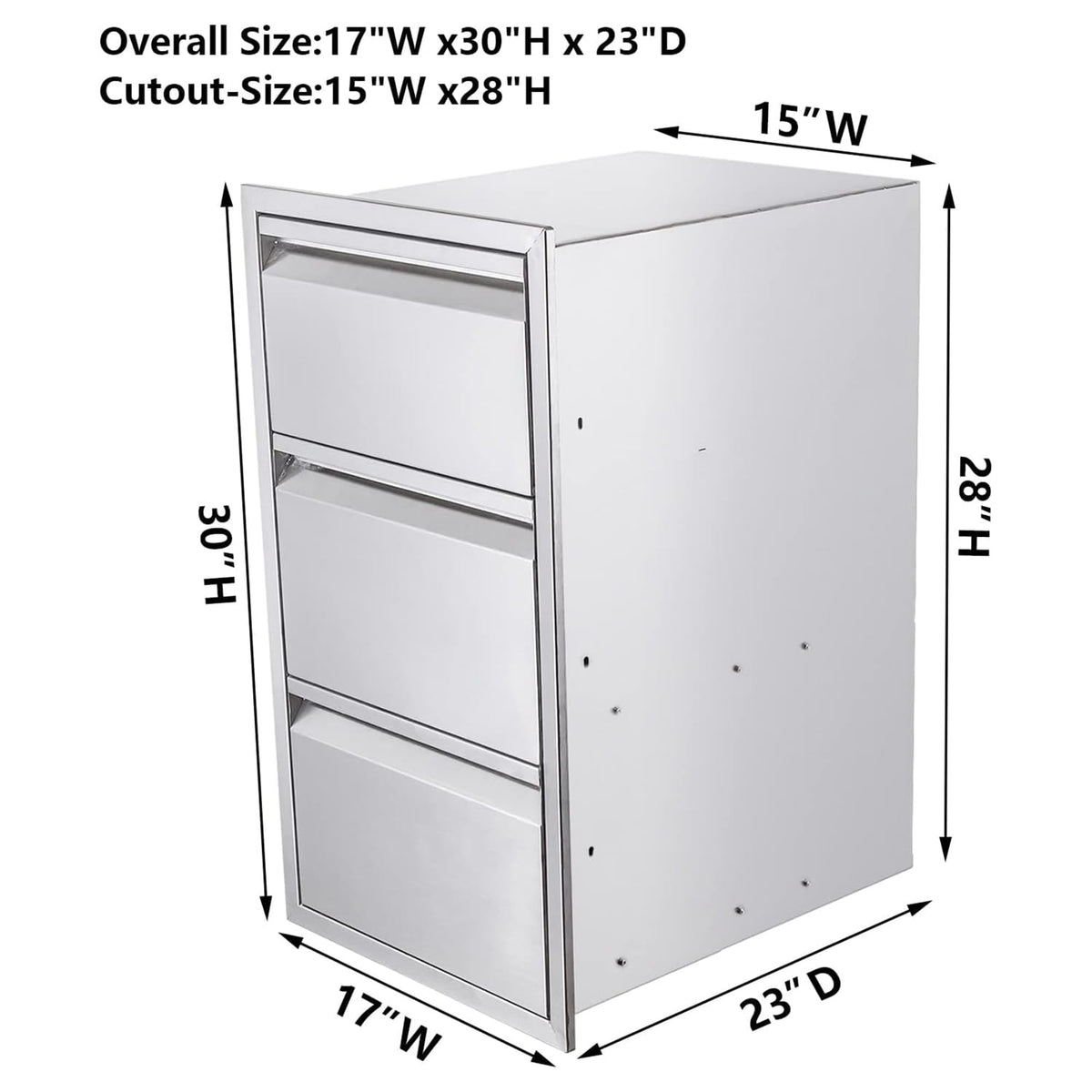 ROREP Outdoor Kitchen Drawers, 17" W x 30" H x 21" D Outdoor Kitchen Drawers Stainless Steel, Flush Mount Access 3 Drawer for Outdoor Kitchen Island