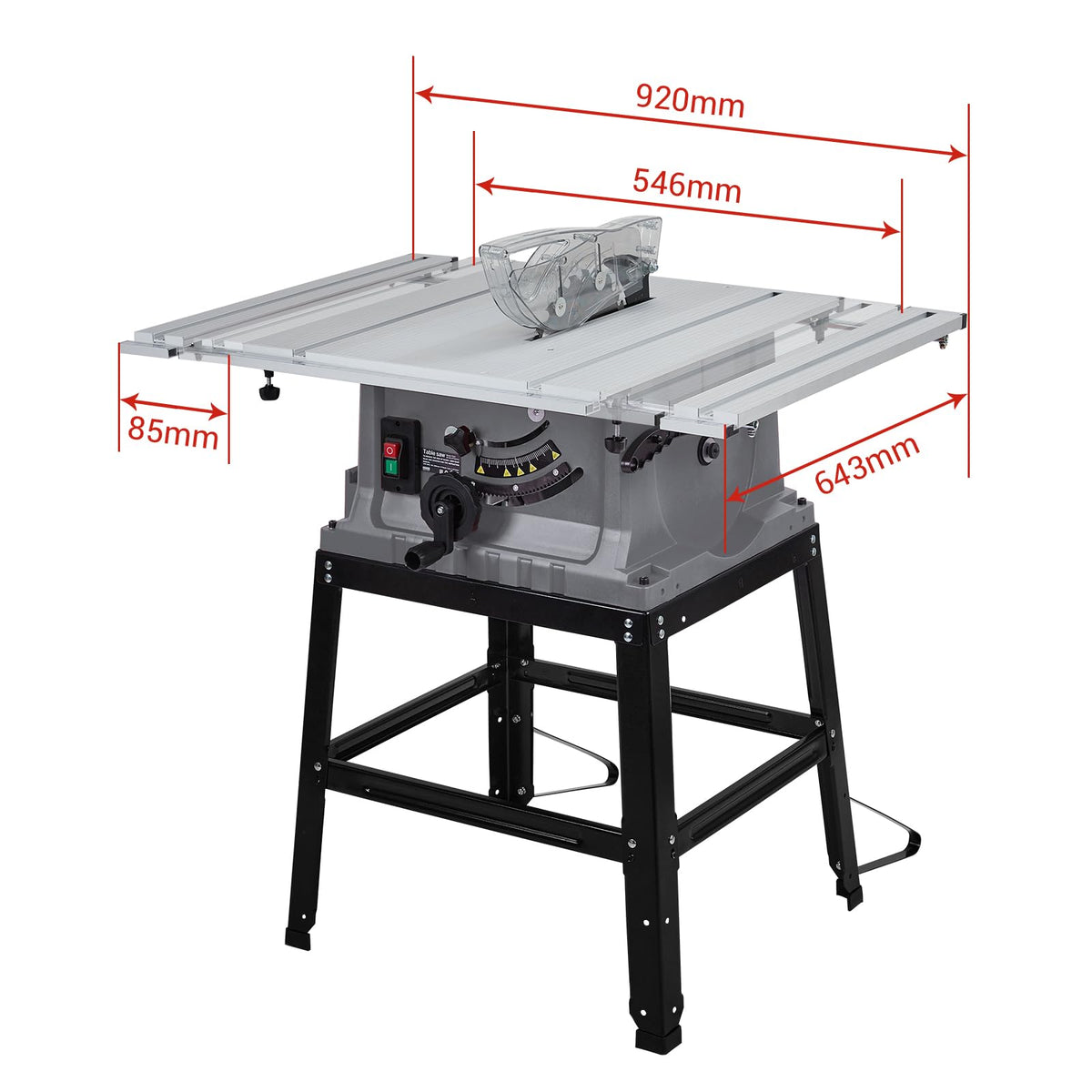 Table Saw, 10 Inch 15A Multifunctional Saw With Stand & Push Stick, 90° Cross Cut & 0-45° Bevel Cut, 5000RPM, Adjustable Blade Height for Woodworking, Grey