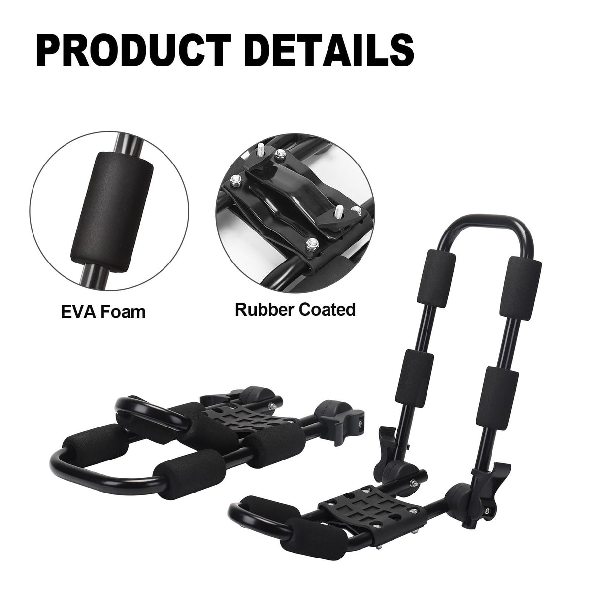 Folding Kayak Roof Rack for Car Holds 2 Kayaks - Kayak J Bar for Canoe, Surf Board, SUP - J Kayak Carrier Mount on Rooftop Crossbar with 4 Tie Down Straps, Fits SUVs, Trucks, Jeeps