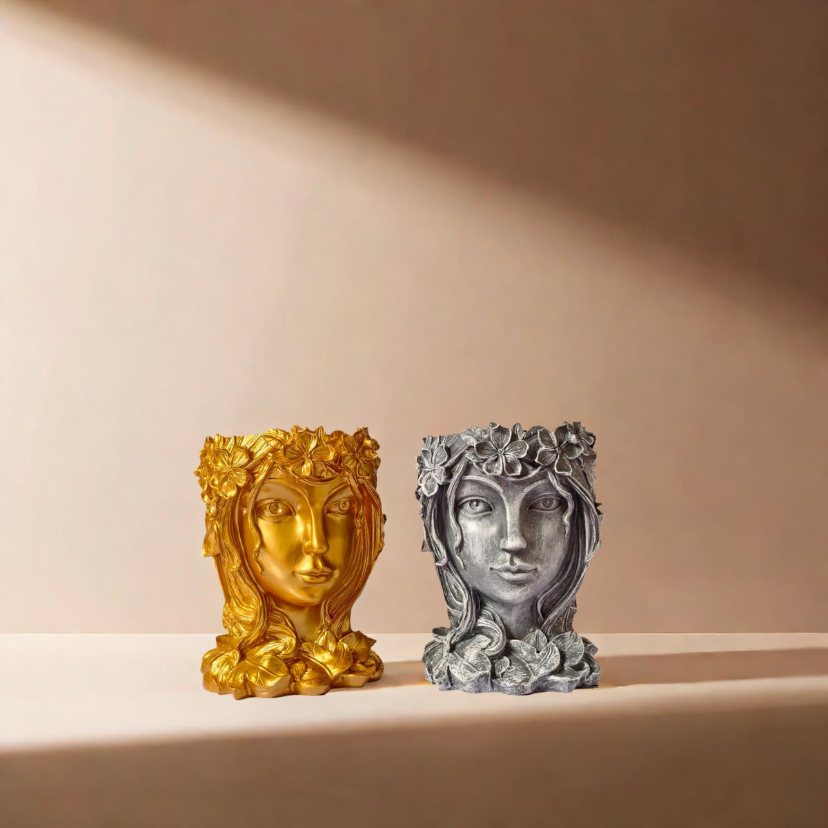 Romehaha Face Flower Pot Head Planter with Drainage Hole - Cute Resin Goddess Face Planter for Indoor & Outdoor Use (Goddess Golden, Large)