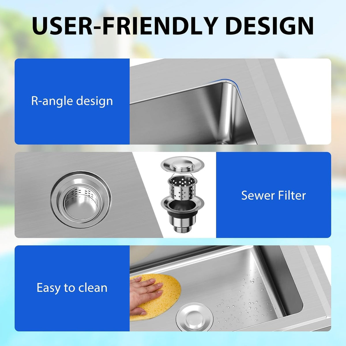 ExploreHorizon 28"x20"x34" Stainless Steel Utility Sink, Freestanding Single Bowl with Hot & Cold Water Faucet, Commercial Kitchen Laundry Bathroom Garage Garden Sink