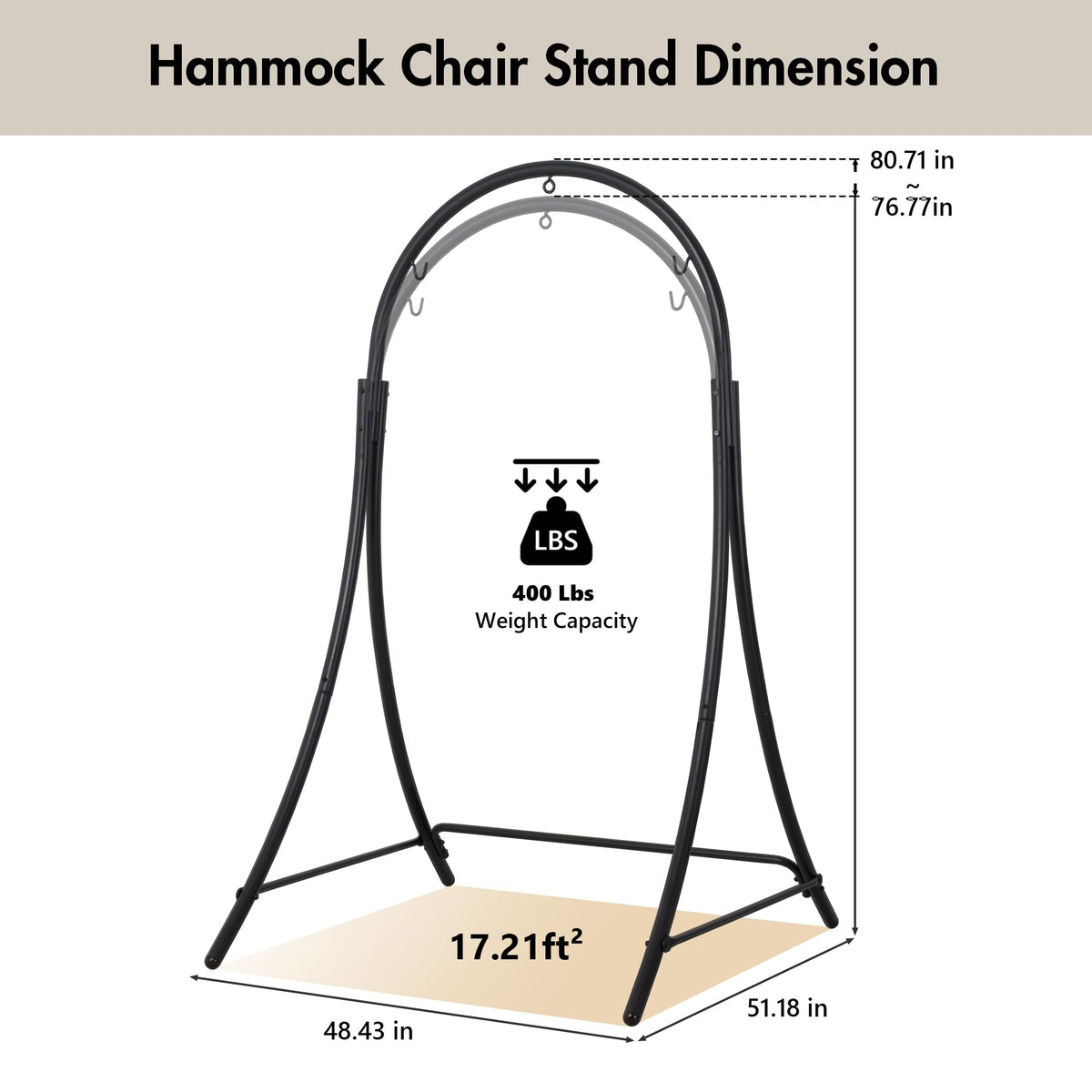 ANOW Adjustable Hammock Chair Swing Stand Only, Heavy Duty Hanging Chair Stand with Safety Hooks for Indoors Outdoors, Max 400 Lbs, Plus Size Version, Black