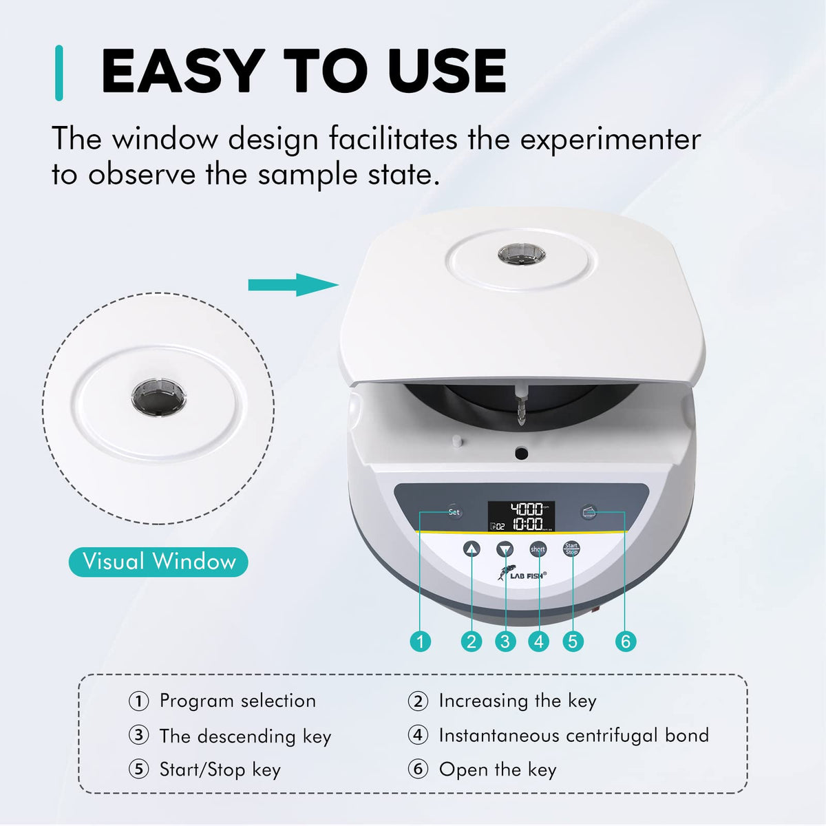 LAB FISH Lab Benchtop Centrifuge Machine 8 x 2ml/5ml/10ml/15ml Capacity Test Tubes,Low Speed 500-5000r/min,Max 3074xg RCF
