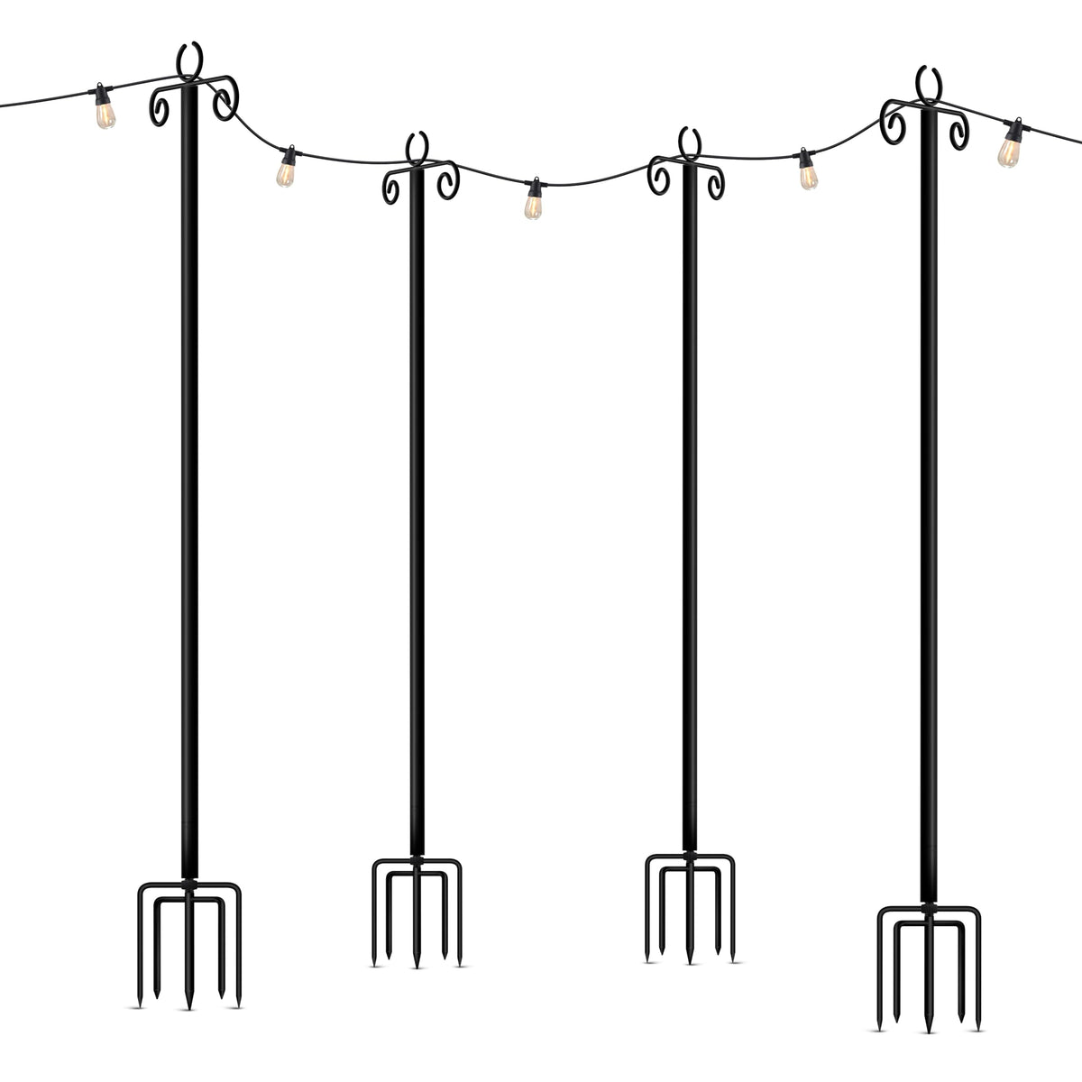 Brightech Bundle Ambience Pro Incandescent Outdoor String Lights - Commercial Grade Waterproof Patio Lights with 24Ft + 4-Pack 10FT String Light Poles