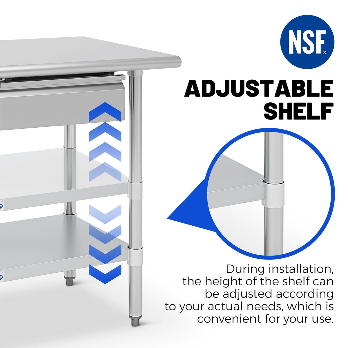 Hally 24 x 60 Inch Stainless Steel Prep Table, NSF Certified Commercial Kitchen Work Table with Drawer, Removable Stainless Steel Pan, Undershelf and Removable Hook for Restaurant Home Garage