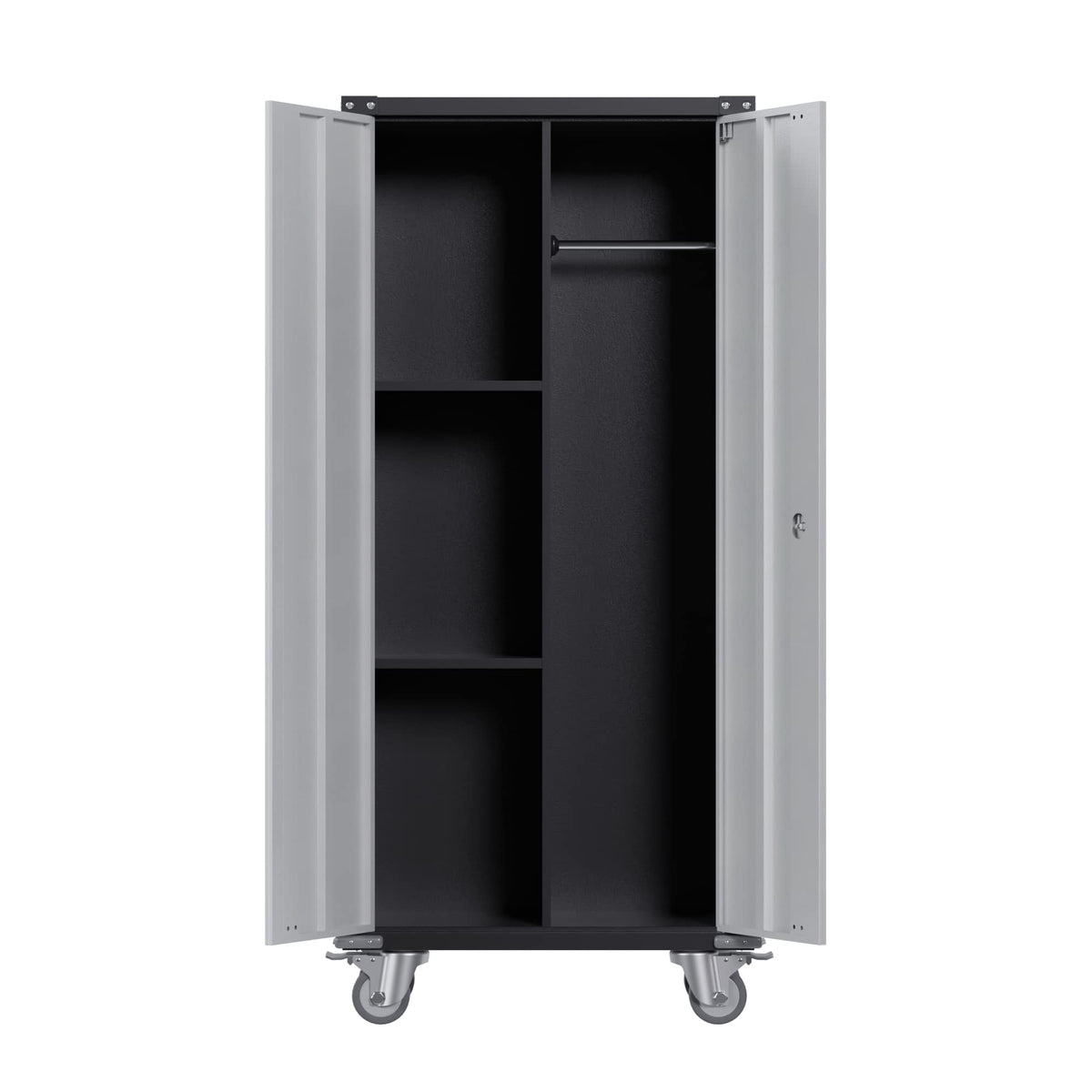 GarveeHome Metal Locker Storage Cabinet with Wheels 71" H with Doors and 2 Shelves Adjustable 4 Adjustable Feet for Home, Garage, Office, Shop