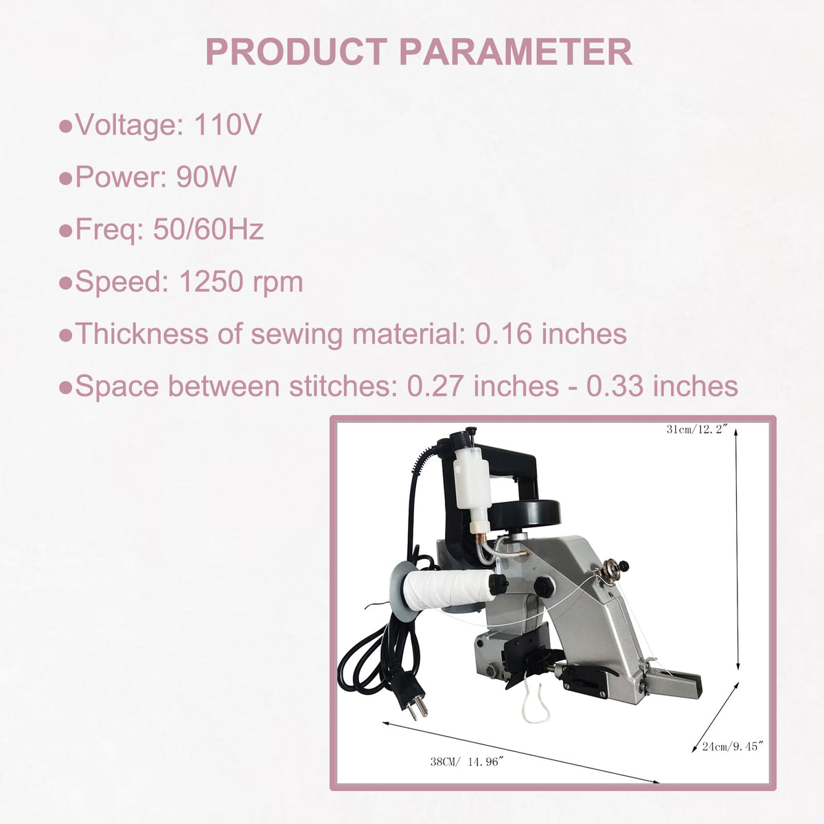 INTBUYING Portable Bag Sack Sewing Stitching Machine, Manual Electric Bag Closer, Industrial Bag Closing Machine Woven Bag Closer Stitcher Sewing Tool 110V for Bag Sealing