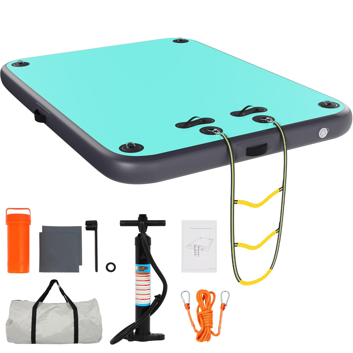 8x6FT Inflatable Floating Dock for Lakes: Swim Air Dock Water Mat Floating Platform Island Raft for Pool Beach Ocean with Mooring Rope, Water Ladder, Non-Slip Surface