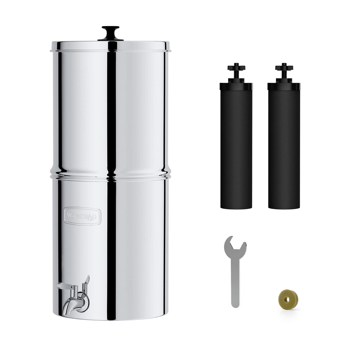 Waterdrop TK-A Gravity Water Filter System, NSF/ANSI 42&372 Standard, Reduces Lead and up to 98% of Chlorine, with 2 Black Carbon Filters and Metal Spigot for Home, Travel, 2.25G