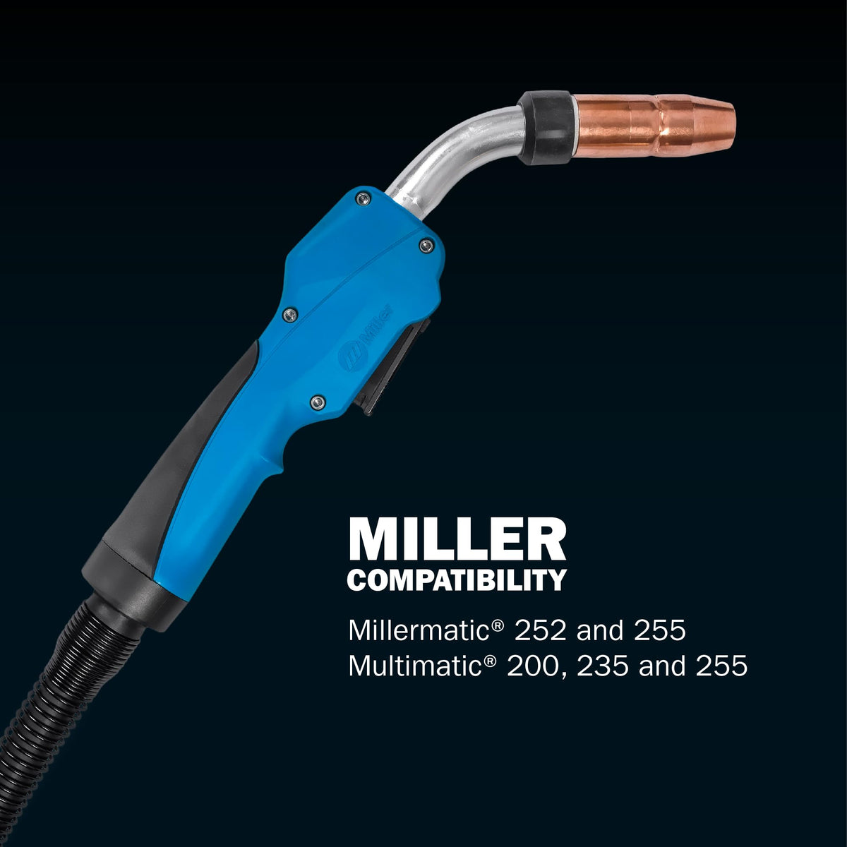 Miller MDX-250 MIG Welding Gun with AccuLock - Air-Cooled Welder Gun with 15 ft Cable - Easy-Grip Electric MIG Gun - Pulse Welding Capable MIG Torch - MIG Welder Gun with Optimized Wire Feeding (250A)