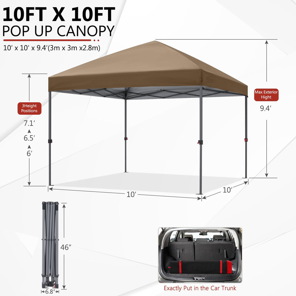 ABCCANOPY Outdoor Easy Pop up Canopy Tent 10x10 with 4 Sandbags, Khaki