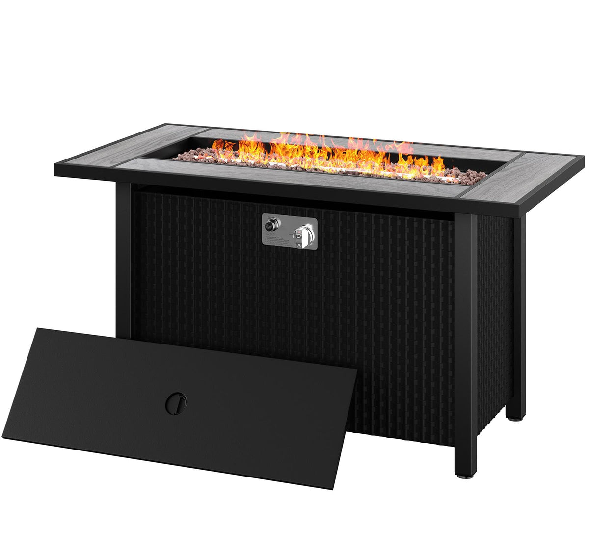 45 Inch Propane Fire Pit Table, 50,000 BTU Outdoor Gas Fire Pit for Patio & Backyard, Rectangular Firepit Table with Lava Rocks, 2-in-1 Convertible Outdoor Table