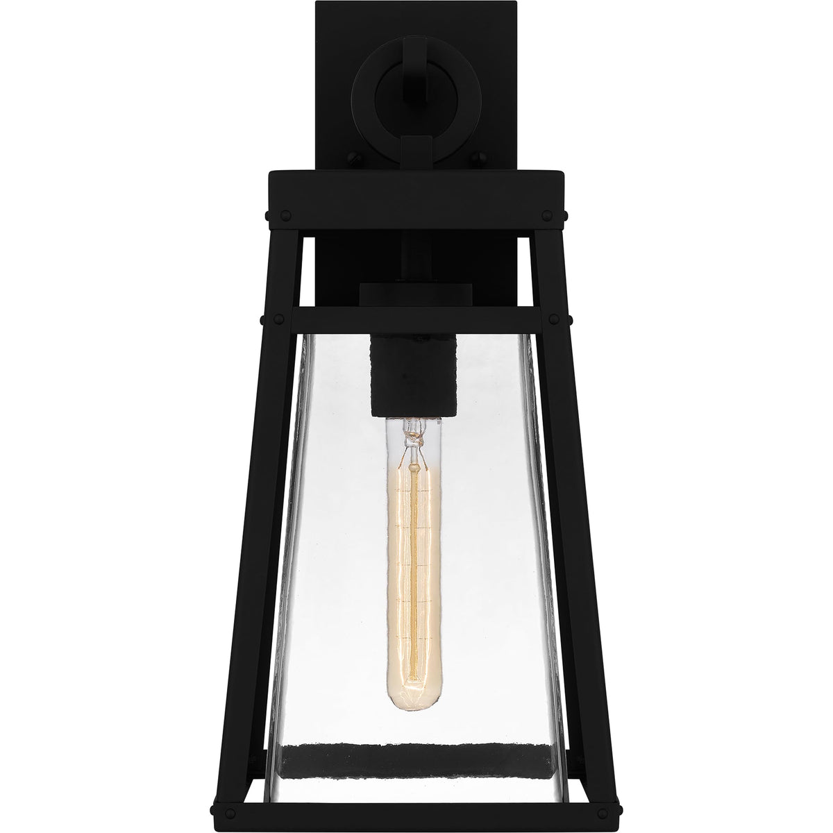 Quoizel Godfrey Outdoor Wall Lantern, Coastal Armour 17 Inch 1-Light Matte Black Transitional Wall Sconce, Clear Rain Glass, 100W, Decorative Outside Lights for Patio, Porch, Garage or Yard