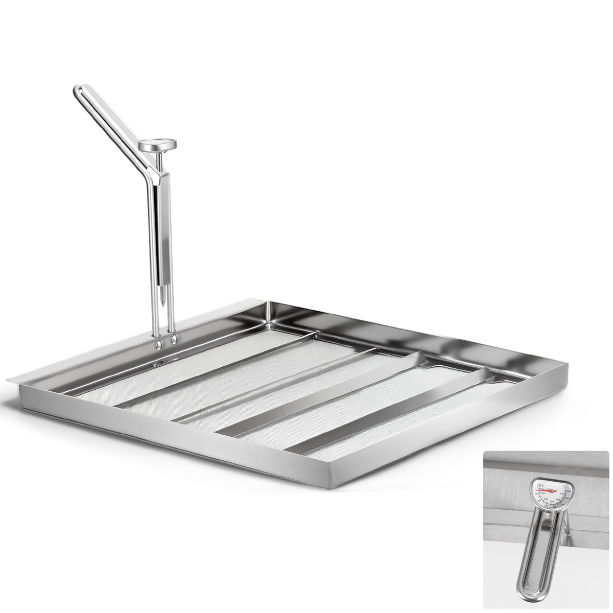 AF45 Commercial Deep Fryer Filter with Thermometer, 13.75" x 13.75", 304 Stainless Steel, Capture Grease & Debris Above 550 Microns, Extend Oil Life by 40%, Ideal for Commercial Kitchens & Restaurants