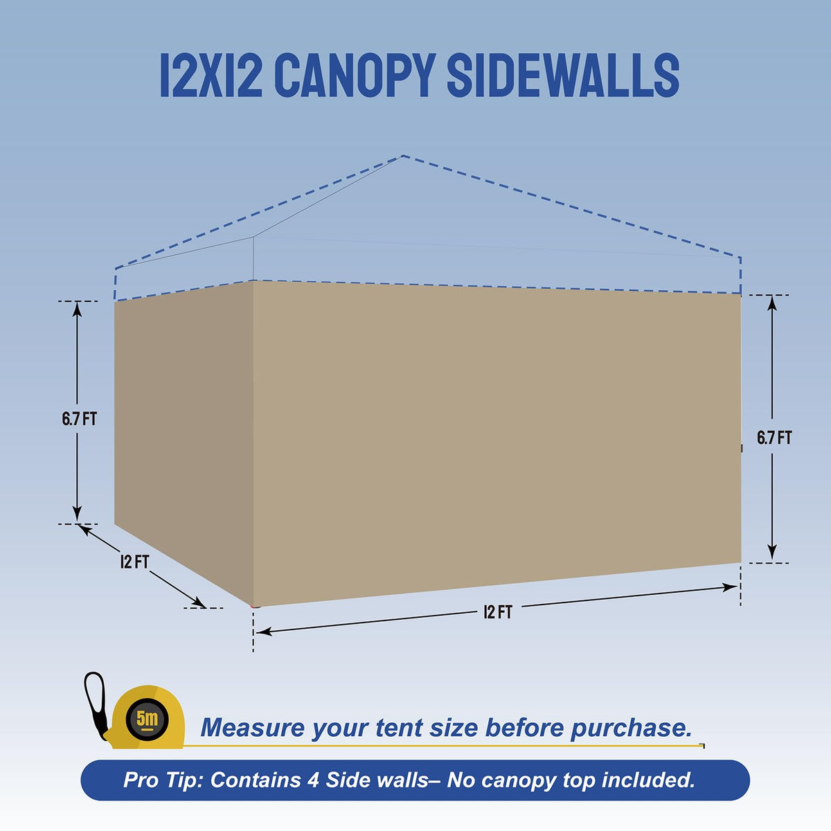 CROWN SHADES 12x12 Canopy Sidewalls (4pck) - Side Walls 12x12, Sidewalls for Canopy - Tent Accessories, Beige