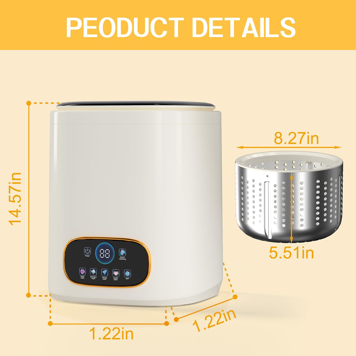 Portable Fully Automatic Washing Machine, 9L Compact Underwear Mini Washer with LCD Touch Control Screen, One-Touch Operation, Easy Installation, Ideal for Apartments, Dorms, RVs & Travel, 110V