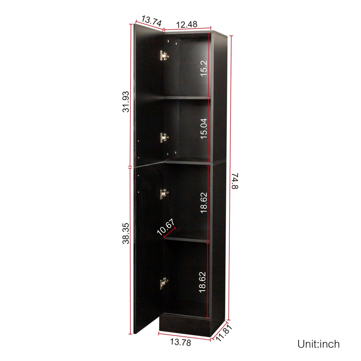 KEIKI Freestanding Slim Tall Storage Cabinet with Shelves, 2 Door, Wooden Narrow Organizer for Kitchen, Dining, Laundry, Living Room, Bathroom, Garage Pantry, Basement and Mudroom Organizing