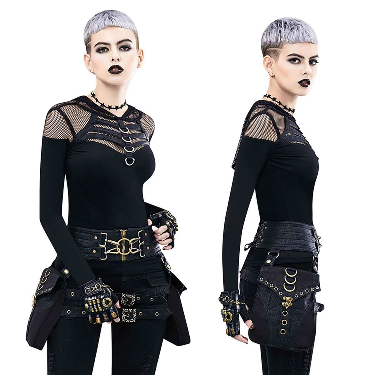 Waist Bag Belt Purse Fanny Pack Crossbody Motorcycle Hiking Phone Holder Wallet Vintage Leather Casual Fashion Daypack Gothic Festival Costume Hip Pouch for Women Men (Com)