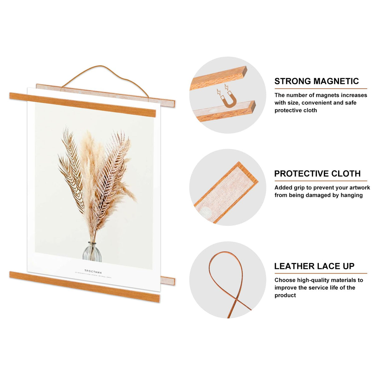 Benjia 4 Pack 8x10 8x12 8x18 Poster Frame, Magnetic Light Wood Frame Hanger for Photo Picutre Canvas Artwork Art Print Wall Hanging (4 Packs, 8", Teak Color)