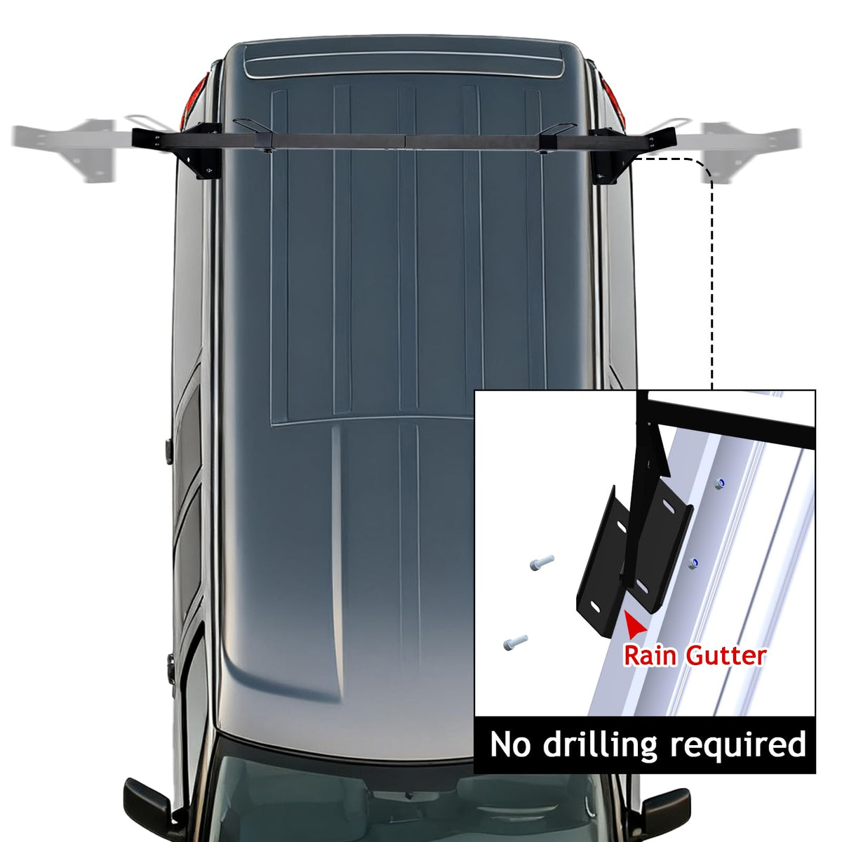 hightall Universal Van Ladder Rack,Adjustable Length 57-70" with Cargo Stoppers,Compatible with Chevy Express 1500 2500 3500 Ford Econoline GMC Savana Fullsize with Rain Gutter