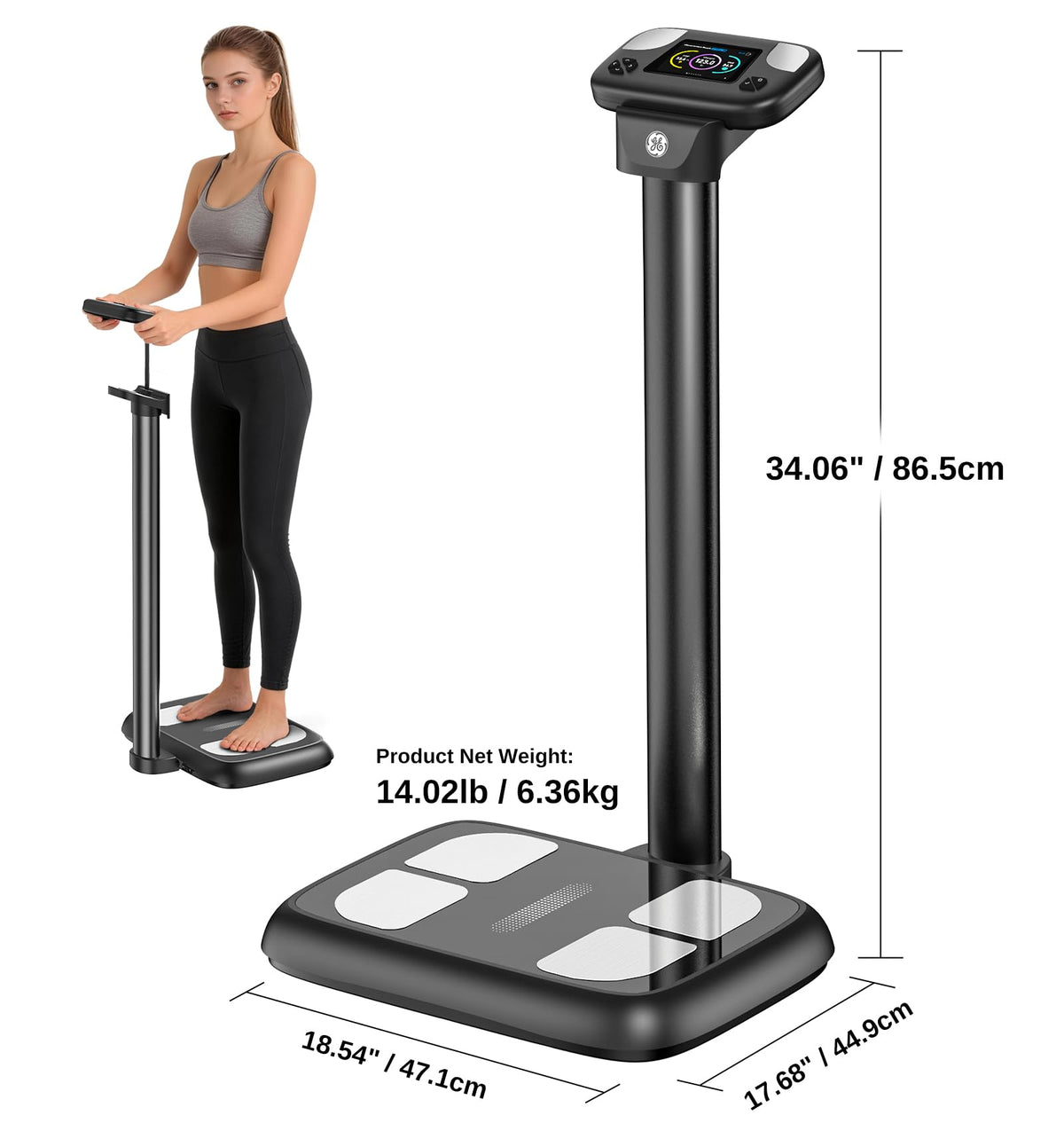 GE Smart Scale for Body Weight, with 8-Eletrode Segmental Measurement - Full Body Composition Scale with BMI Fat Muscle Mass, Digital Bluetooth Professional Fat Scanner for Home, Gym, Fitness Center