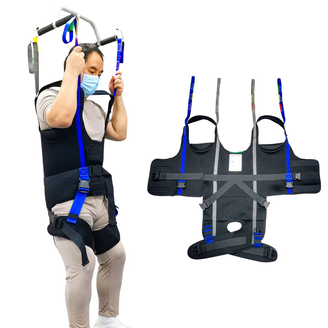 EZ Assistive Patient Lift Walking Sling Medical Hoist Standing Aids for Ambulating Support Training, Pelvic Padded 500lbs Safety Loading Weight (Black-M)