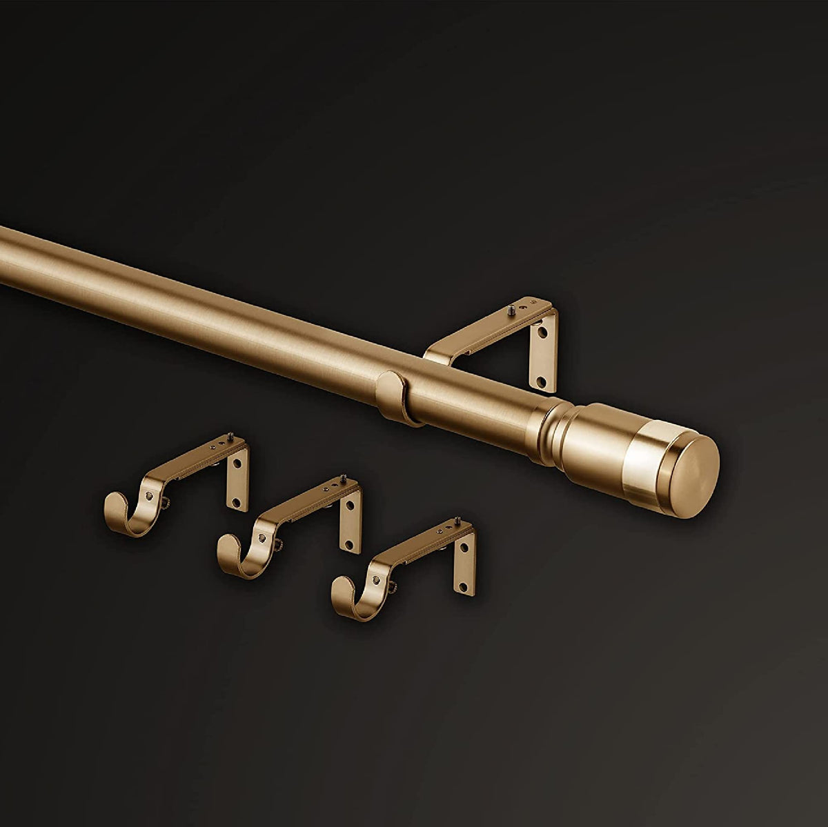 MODE Premium Collection Single Curtain Rod Set with Cylinder finials - 144 to 240 in, Warm Gold