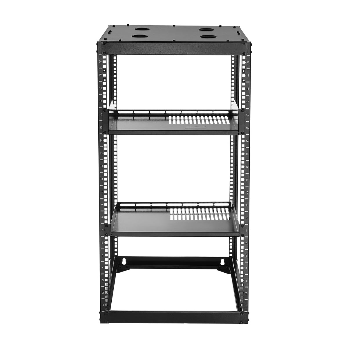 VEVOR 20U Server Rack, Open Frame Network Rack,4-Post Floor Standing or Wall Mounted, Includes 2PCS Vented 1U Rack Shelves & Mounting Hardware, Computer Wall Rack for 19" IT/AV Equipment