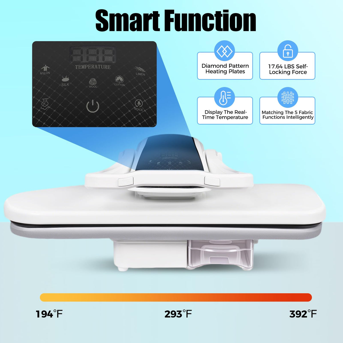 8810D Intelligent Steam Press Steamers, 1600W Professional Steamer, 5 Mode 194-392 ℉ Temperature Touch Screen Tabletop ‎Built-in Dual-control Semiconductor Chip AI Voice Reminder Garment Steamers