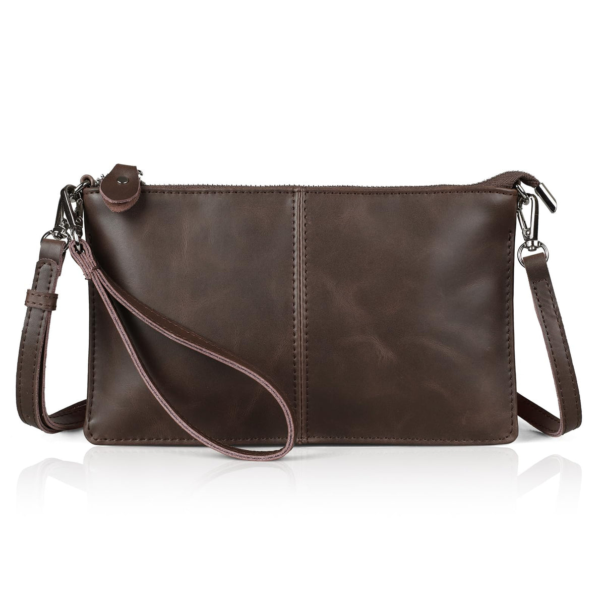 befen Vintage Brown Crazy Horse Leather Wristlet Clutch Wallet Purse Small Crossbody Bag for Women with RFID Card Slots (Mocha)