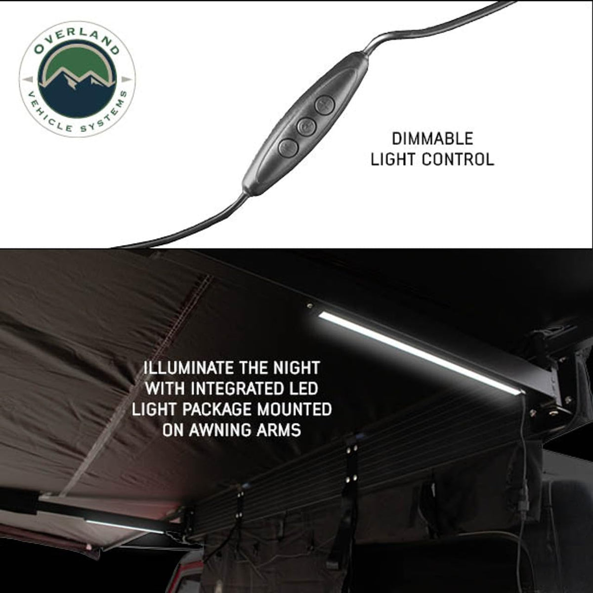 Overland Vehicle Systems 19609927 XD Nomadic 180 Degree Awning Universal with Integrated LED Lights and Black Out | 88 Sq Ft of Coverage | Black Fabric and Travel Bag Included | Weather-Resistant