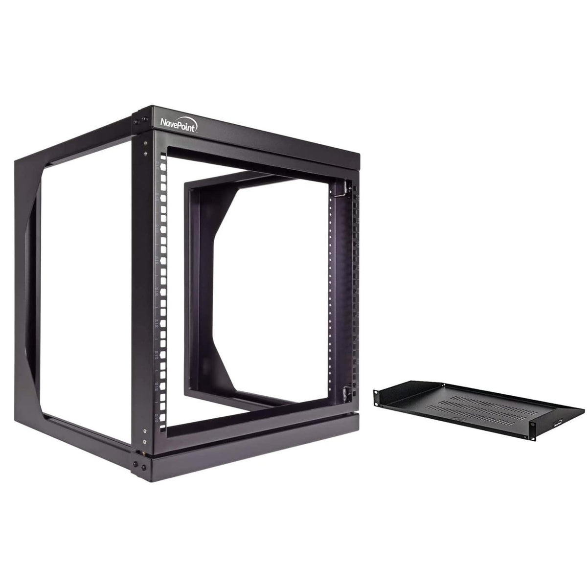 NavePoint 9U Open Frame Server Rack for 19" Network Equiment & 1U Cantilever Vented Server Shelf for 19-inch Equipment - 10-inch 250mm Deep