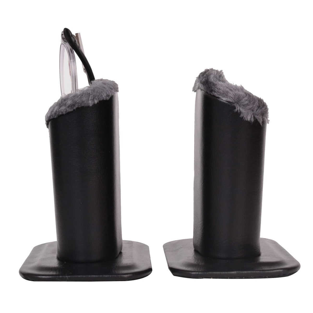 TECKE Pack of 2 Plush Lined Eyeglasses Holder Stand Protective Glasses Case For Desks Or Nightstands (Black-Light Gray)