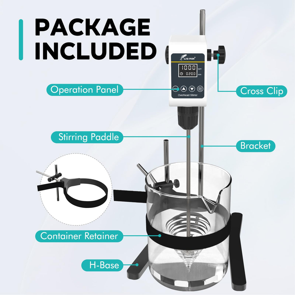 LAB FISH Digital Overhead Stirrer(OS-5S) 10L Capacity 100-1200 RPM Timing 1min-24h Variable Speed Mixer Handles High Viscosity Liquids for Chemical/Reagents/Paints