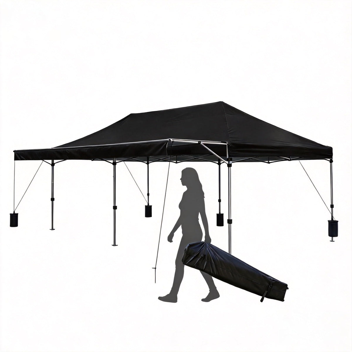 10X20FT Pop Up Canopy Tent, Beach Tent with One Push Setup, Sun Shelter with Slant Legs & Carrying Bag, Waterproof & UV Protected, Outdoor Canopy for Commercial Events, Camping, Backyard Party, Black