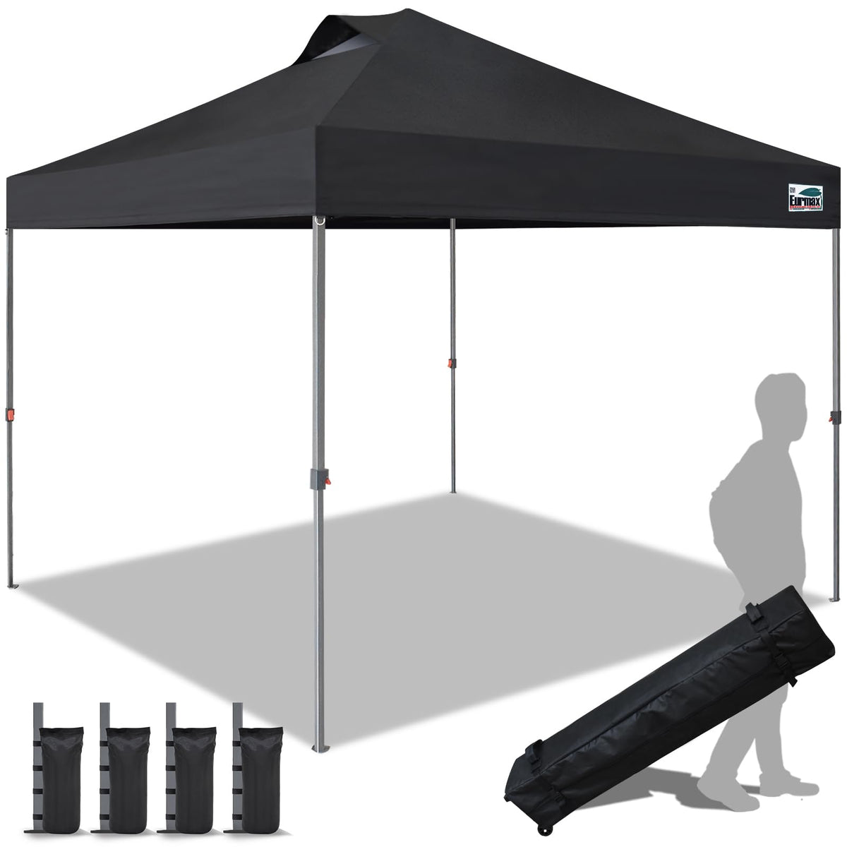 Eurmax USA NOMATTER ONE-Person Open&Close 10x10ft Pop Up Canopy Tent，Portable Shelter Canopy for Outdoor Events，Instant Canopies, Temporary Sunshade,Bonus 4 Sand Bags(Black)