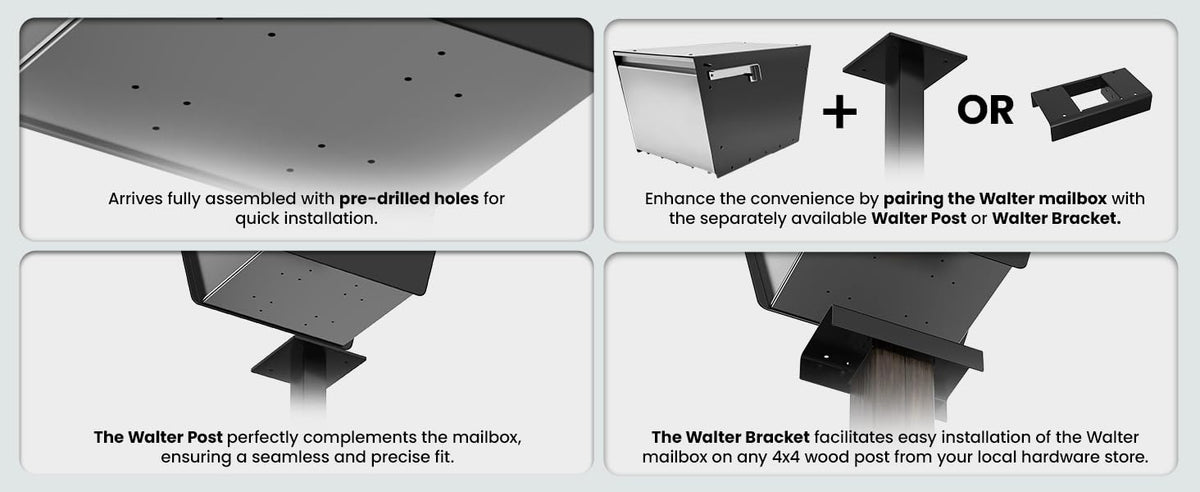 Movo Home Walter Post Mount Mailbox, Modern Curbside Stainless Steel, Large Locking, Black