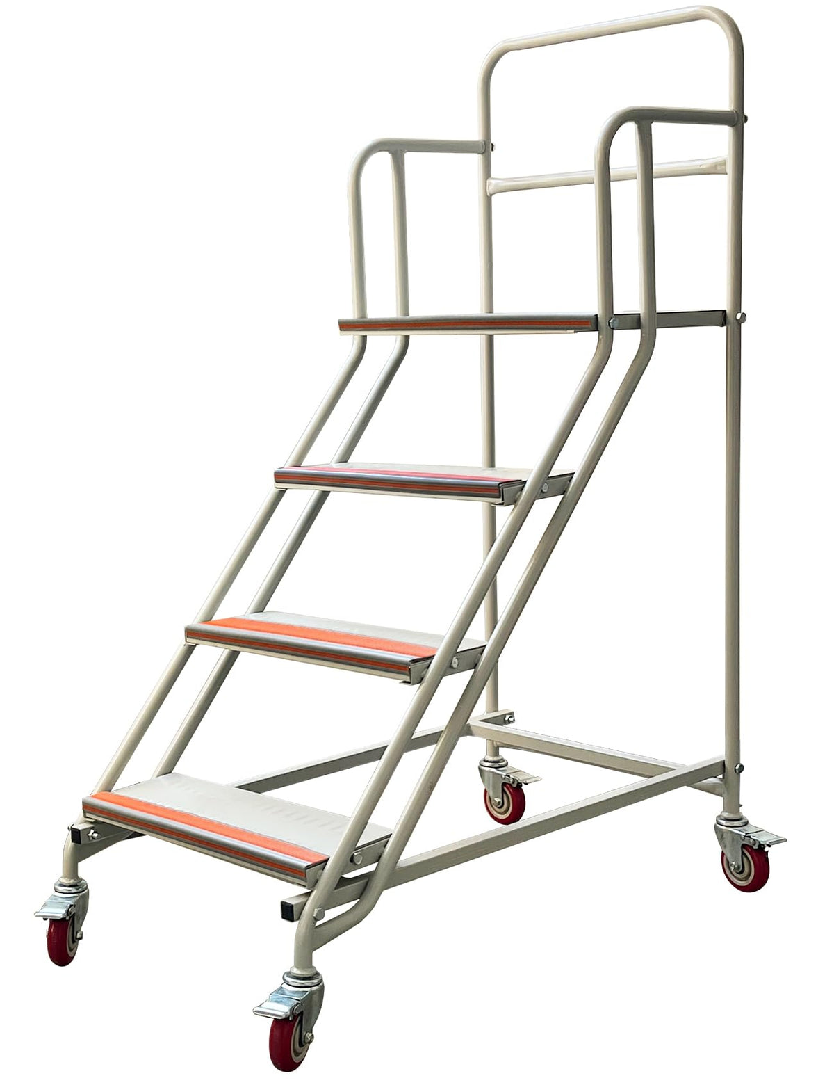 4 Steps Ladder with Wheels, Industrial & Warehouse Step Ladder, Rolling Steps Ladder with Vinyl Stair Edge Protector, 23.6IN Wide, 39.4IN top Step Height, 445LBs Capacity.