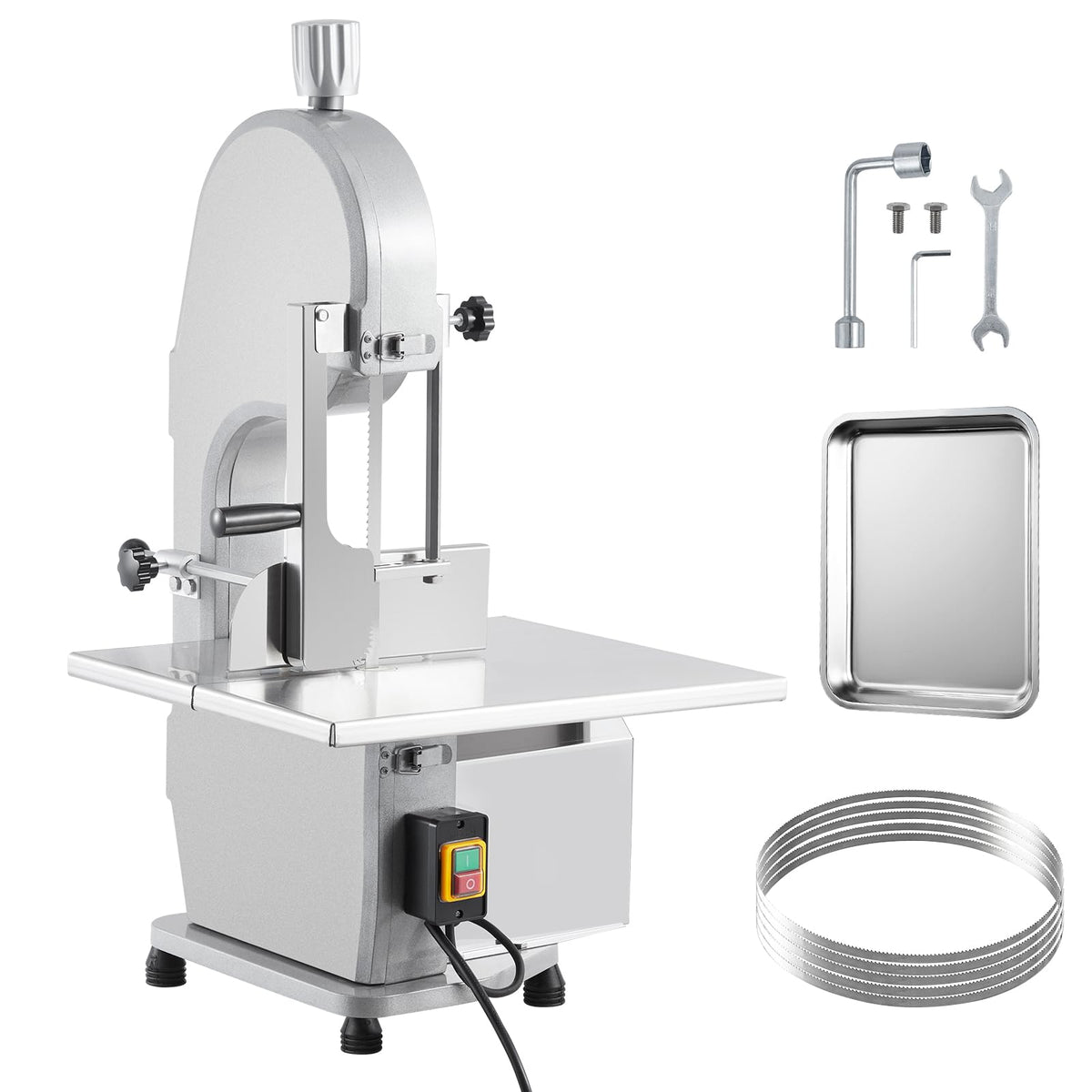 1100W Commercial Electric Meat & Bone Band Saw with Stainless Steel Table (19.3"X15"), Adjustable Thickness 0.16-7.9", Includes 5 Blades – Frozen Meat Cutter Ideal for Butcher Shops, Restaurants, Home