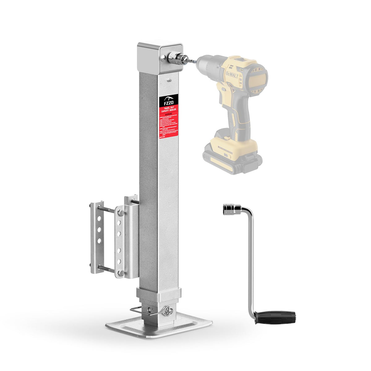 FZZD 8000 lbs Heavy Duty Trailer Jack, 20-24V Cordless Drill Compatible，28.6" Lift, for RV, Yacht, Boat Trailer Jack