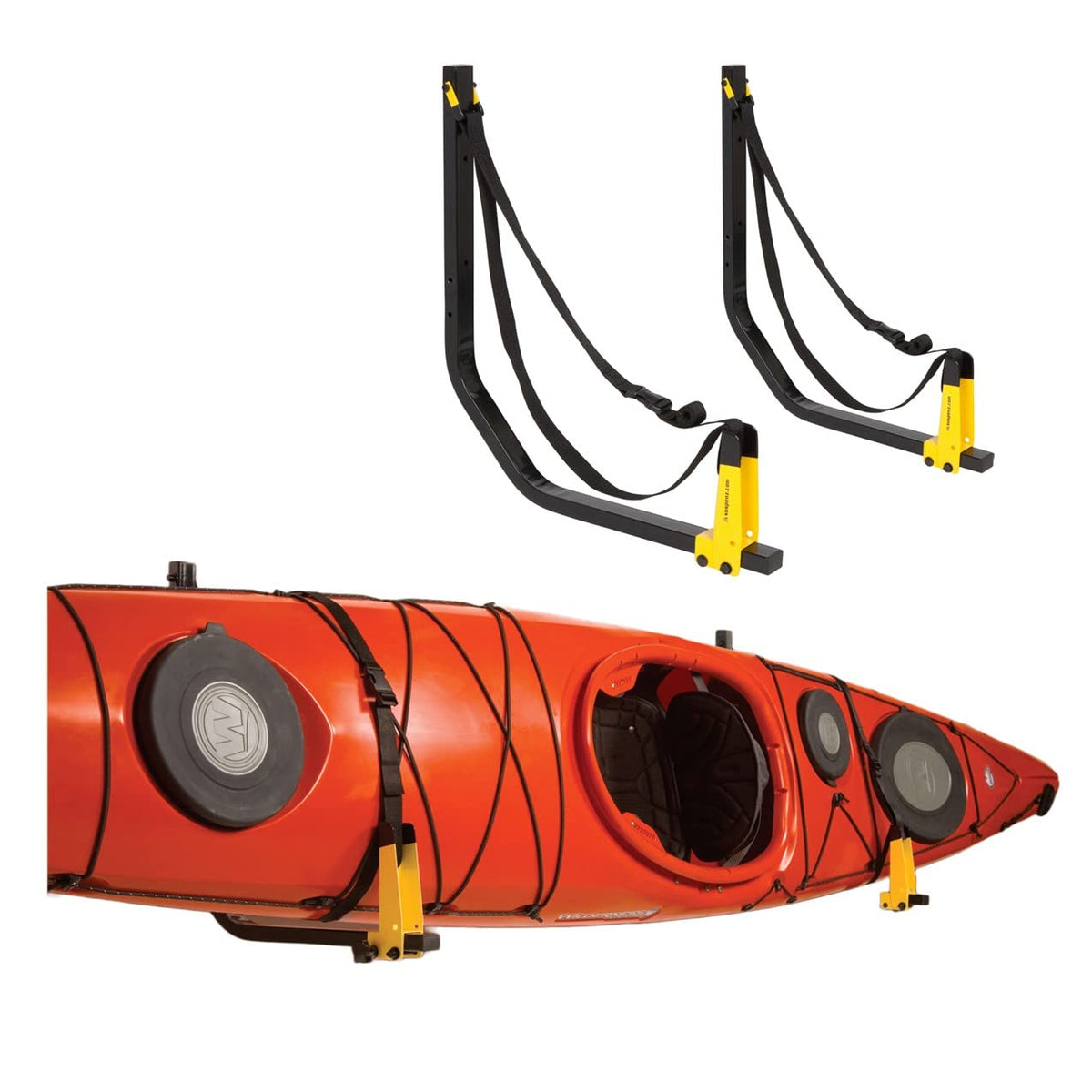 Suspenz Deluxe Kayak Canoe SUP Storage Rack, Adjustable Wall Hangers/Hooks, Indoor & Outdoor Use, Safety Straps, Stores Boats Up to 125 lbs (11-0111)