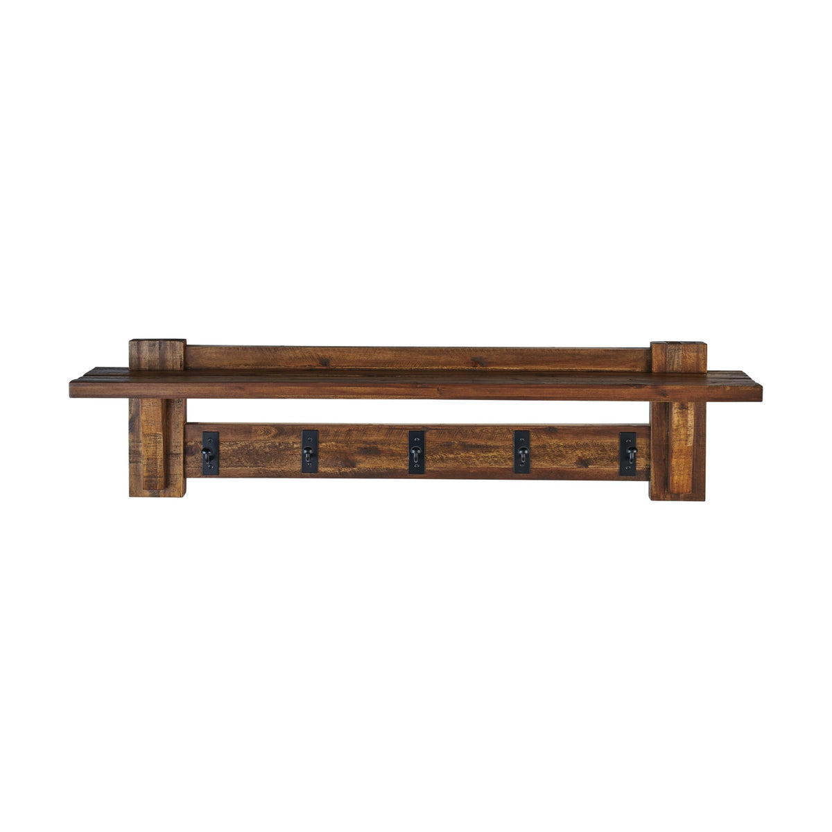 Alaterre Furniture Durango 60 Inch Solid Wood Entryway Organizer - Rustic Industrial Farmhouse Wall Mounted Coat Rack with Shelf and 5 Black Metal Hooks for Mudroom, & Living Room (Natural)