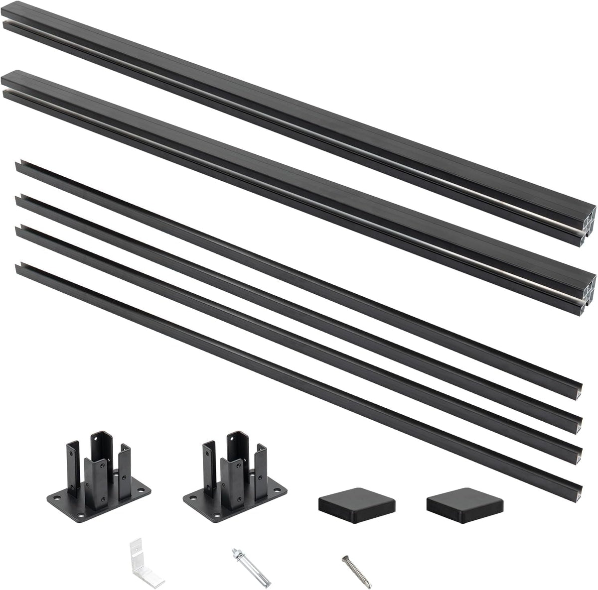 Mondaria 6 Ft Metal Above-Ground Posts for Wood-Plastic Composite Fence Installation with Meat Base, Top and Button Covers, Screws(Black, Set of 2)