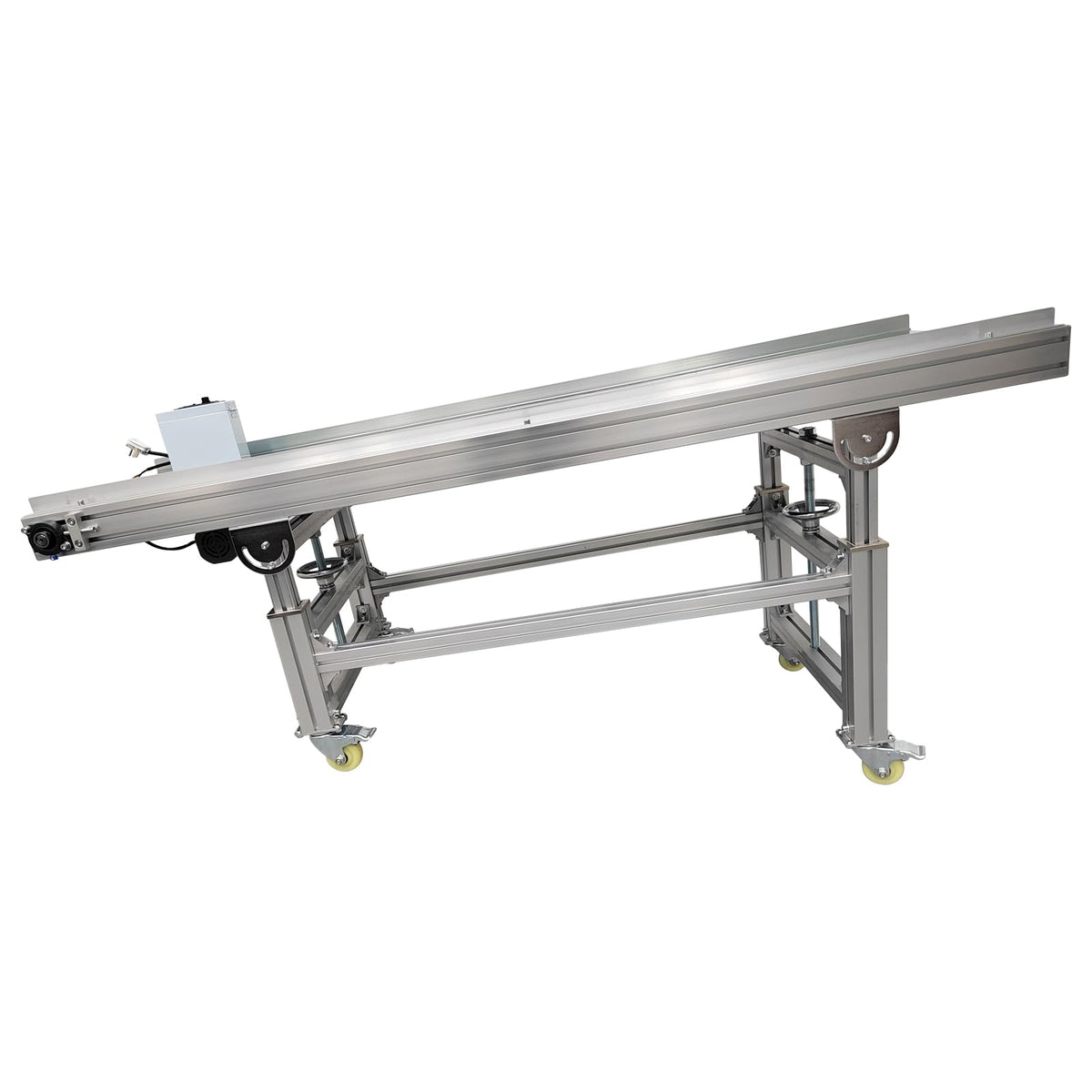 Yokoma PVC Conveyor Machine Belt Adjustable Speed Flat Conveyor Belt Systems on Wheels 70.9inch*19.7inch Aluminum 120W 110V Green