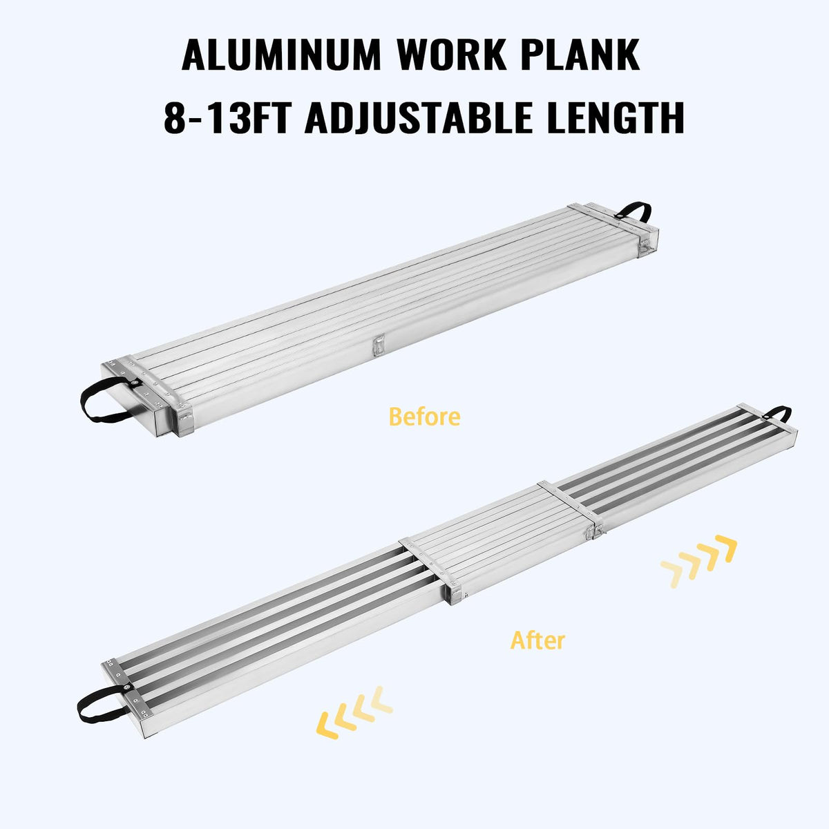 GarveeTech 8-13 ft Telescoping Work Plank, Aluminum Plank, Adjustable Work Platform 440 LBS Capacity, Extension Scaffolding Plank with Skid-Proof Platform, Scaffold Ladder Accessory
