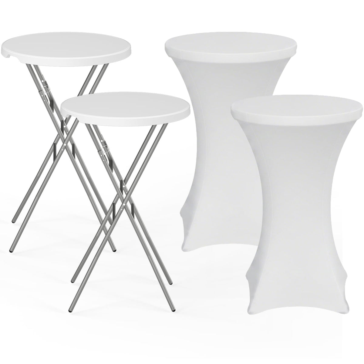 HLPB 28" Round Folding Table with Cover, Foldable Bar Height Table with Removable Legs, Cocktail Table with Handle and Locking Legs for Parties, Patio, Backyard, Wedding, Dining, White