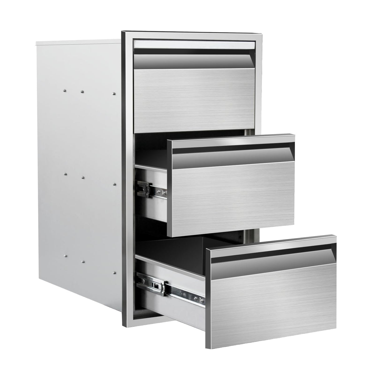 Outdoor Kitchen Drawers 14" W x 25.4"H x 21"D Stainless Steel Drawer BBQ Triple Drawers with Hidden Handle for Outdoor Kitchen Island, Patio Grill Station