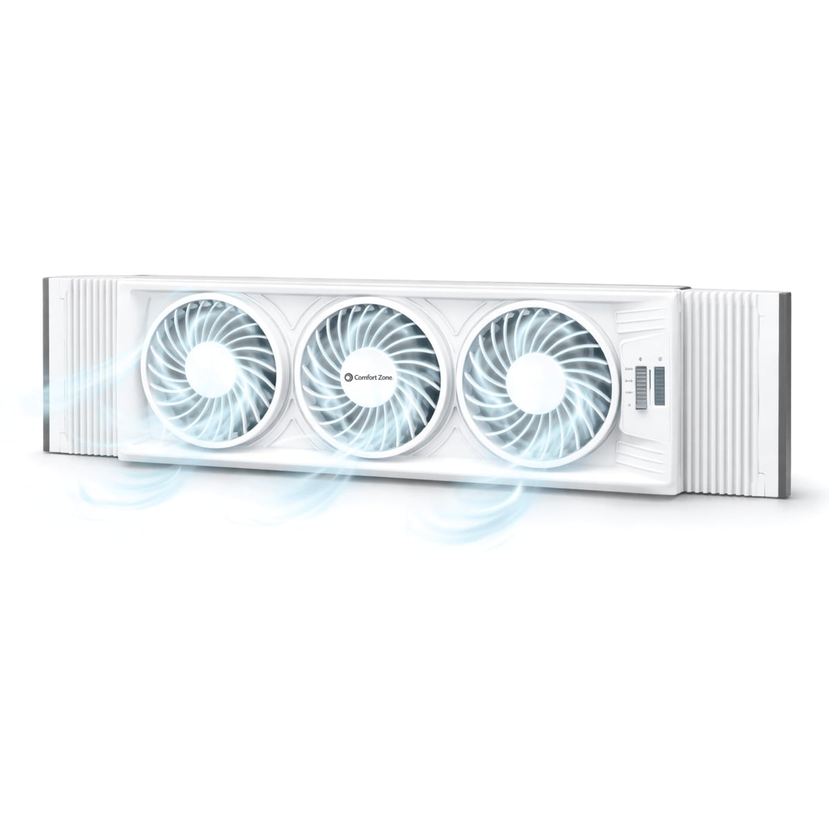 Comfort Zone Triple Window Fan with Adjustable Thermostat | 3-Speed High-Velocity Cooling | Horizontal or Vertical Manual Control | Fits Double Hung Windows (Min 25" x 8") | Fully Assembled | White