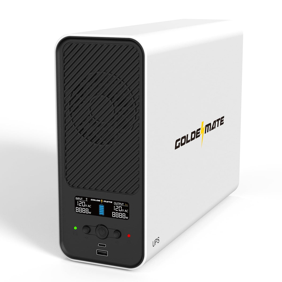 GOLDENMATE 1500VA/1000W Lithium UPS Battery Backup and Surge Protector, 230Wh LiFePO4 Battery Backup, Sinewave UPS with USB Communication Port, 8 Outlets & 2 USB Ports, LCD Display, White