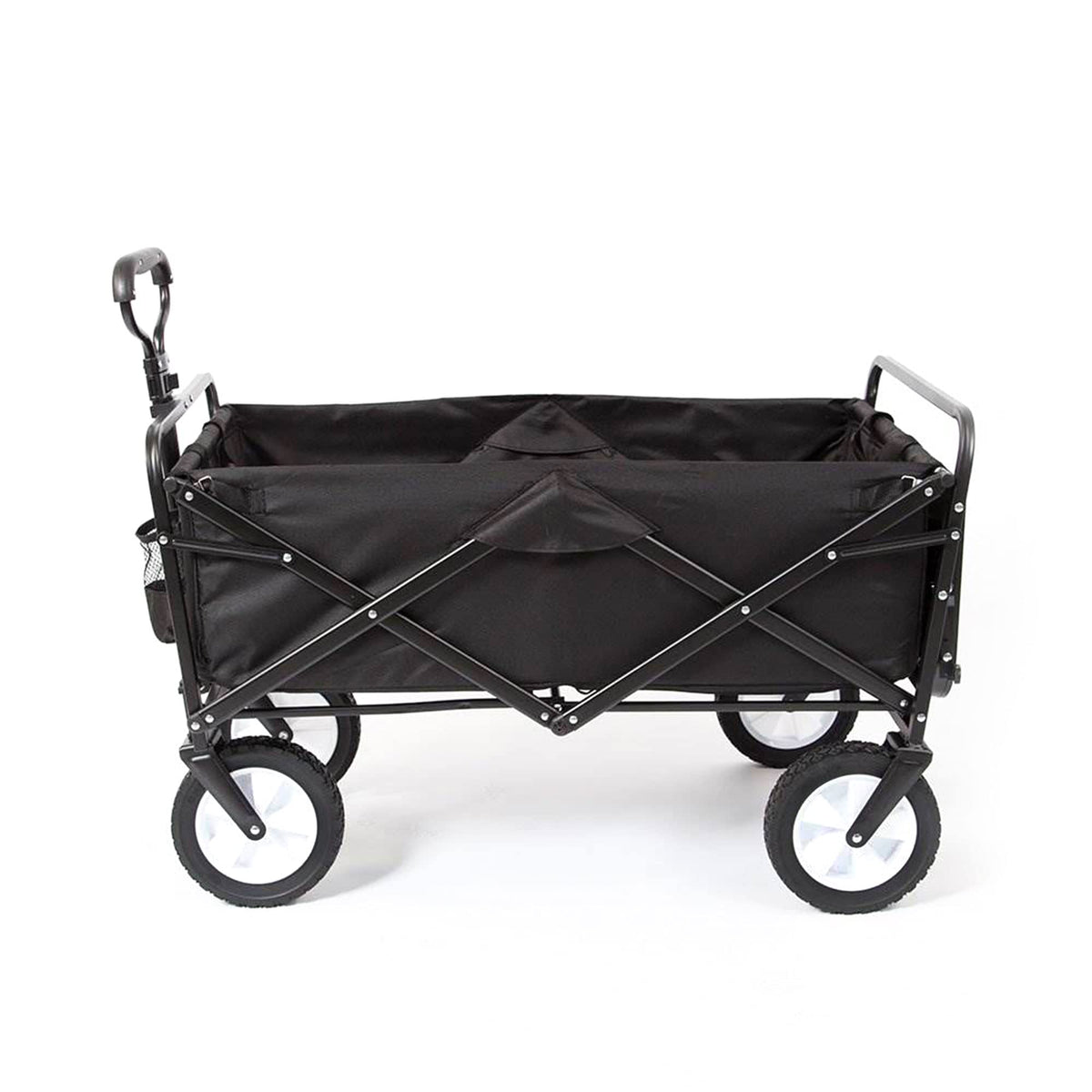 MacSports Collapsible Outdoor Utility Wagon with Folding Table and Drink Holders, Black